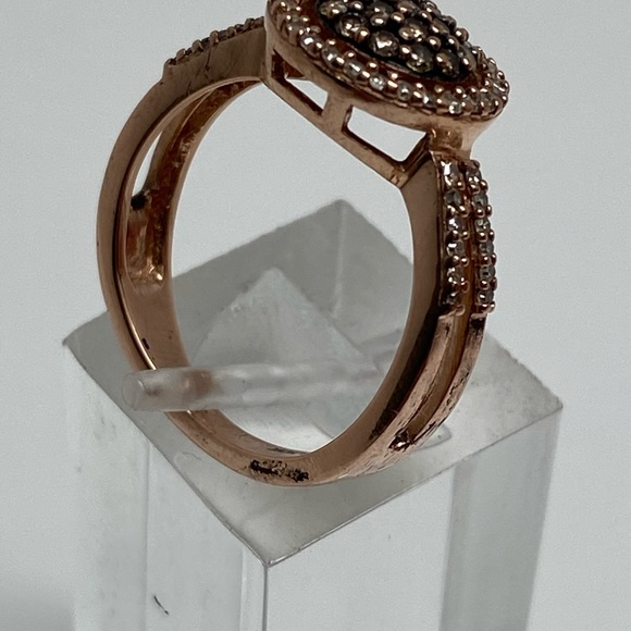 10K Rose Gold Champagne and White Diamond Cluster Pave Halo Ring 0.50ct Size 7 - Picture 8 of 14